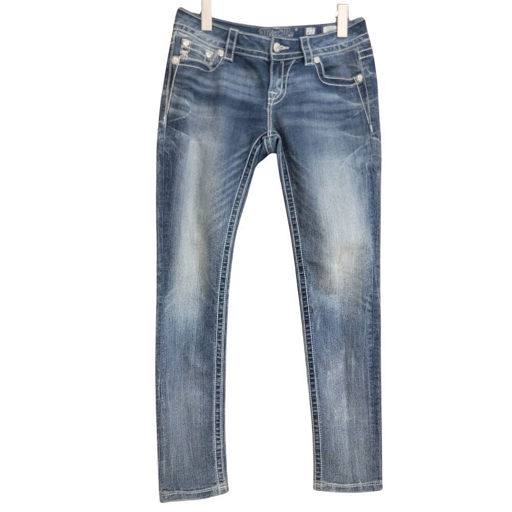 MISS ME Colorful Embellished Skinny Jeans Womens 27 Rhinestone Thick Stitch Y2K - Picture 2 of 15